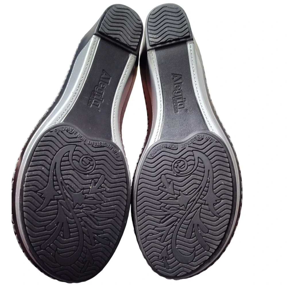 Alegria Wedge Sandals Womens 38 Black Glitter Leather LOT-699 Comfort
